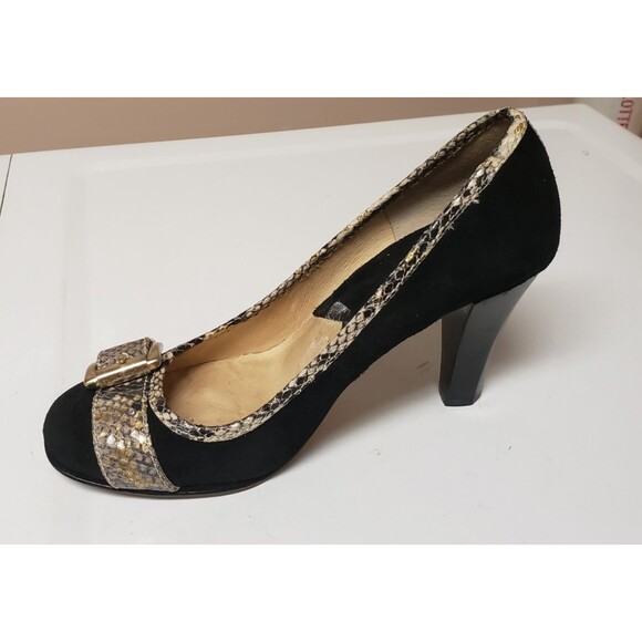Michael Kors Tiara Pumps Suede Black Snakeskin Accent Leather Sz 8.5M PO Excel - Picture 4 of 14